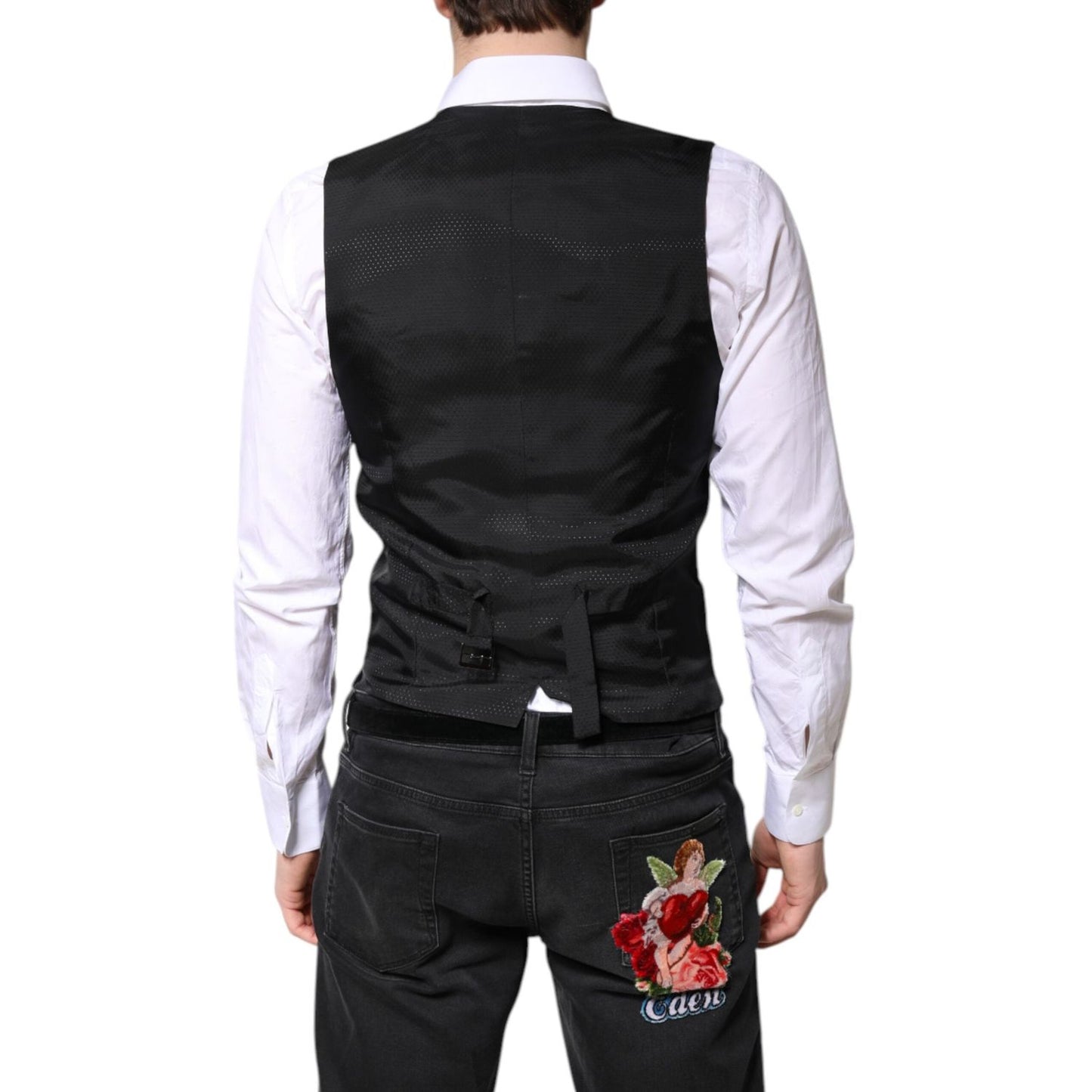 Dolce & Gabbana Black Wool Waistcoat Dress Formal Vest Dolce & Gabbana
