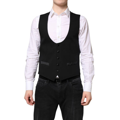 Dolce & Gabbana Black Wool Waistcoat Dress Formal Vest