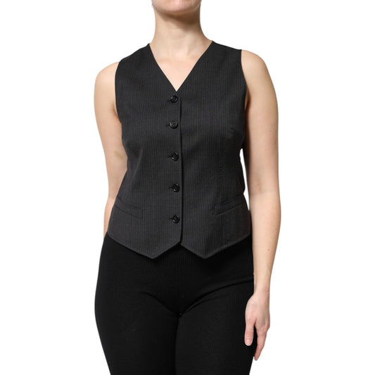Dolce & Gabbana Black Striped Button Down Sleeveless Vest Top Dolce & Gabbana