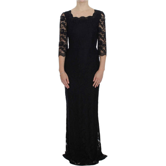 Dolce & Gabbana Elegant Black Floral Lace Maxi Dress Dolce & Gabbana