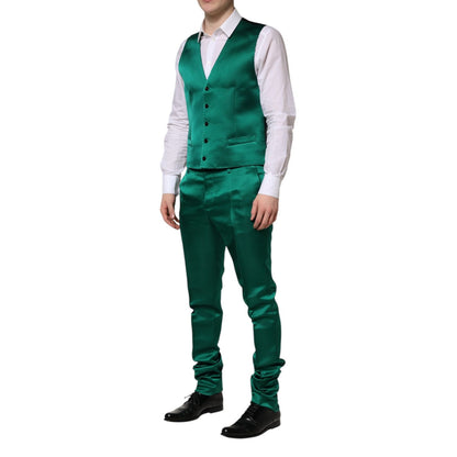 Dolce & Gabbana Green Silk 3 Piece Single Breasted Suit