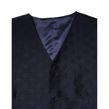 Dolce & Gabbana Dark Blue Logo Wool Formal Men Waistcoat Vest