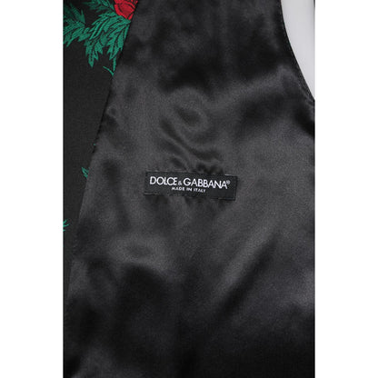 Dolce & Gabbana Red Floral Brocade Formal Men Waistcoat Vest