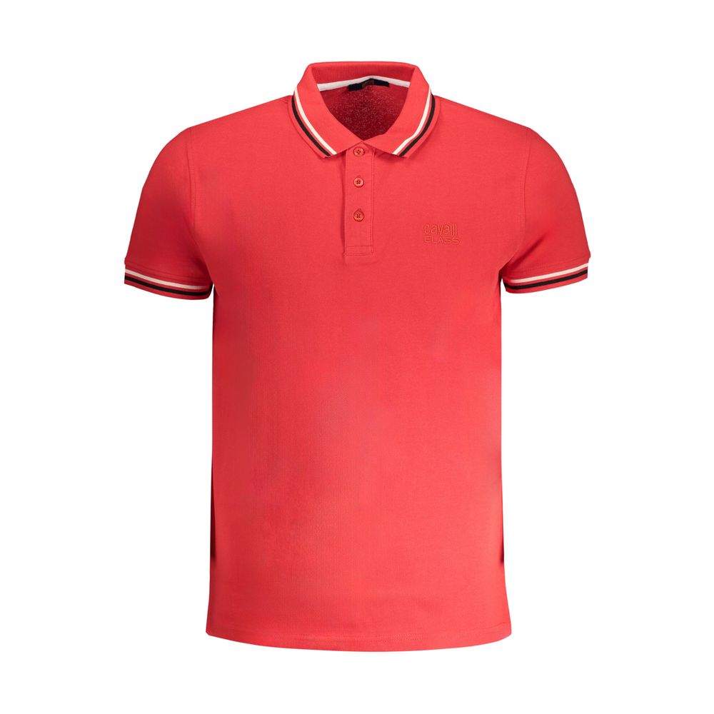 Cavalli Class Rosso Cotton Men Polo Shirt