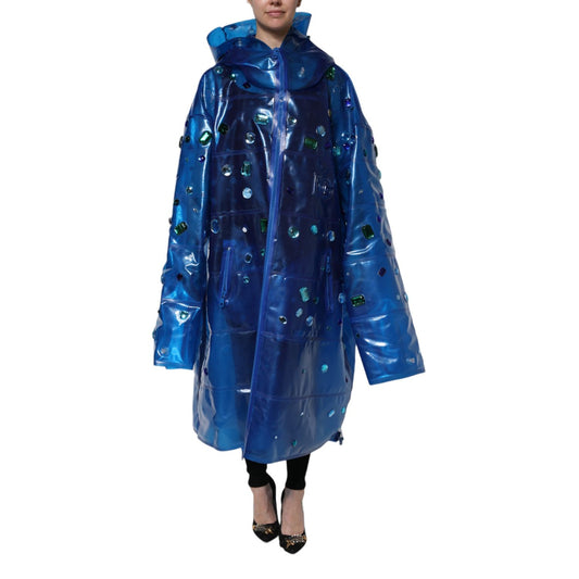 Dolce & Gabbana Blue Crystal Hooded Raincoat Jacket Dolce & Gabbana