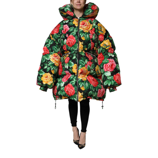 Dolce & Gabbana Multicolor Floral Puffer Hooded Jacket Dolce & Gabbana