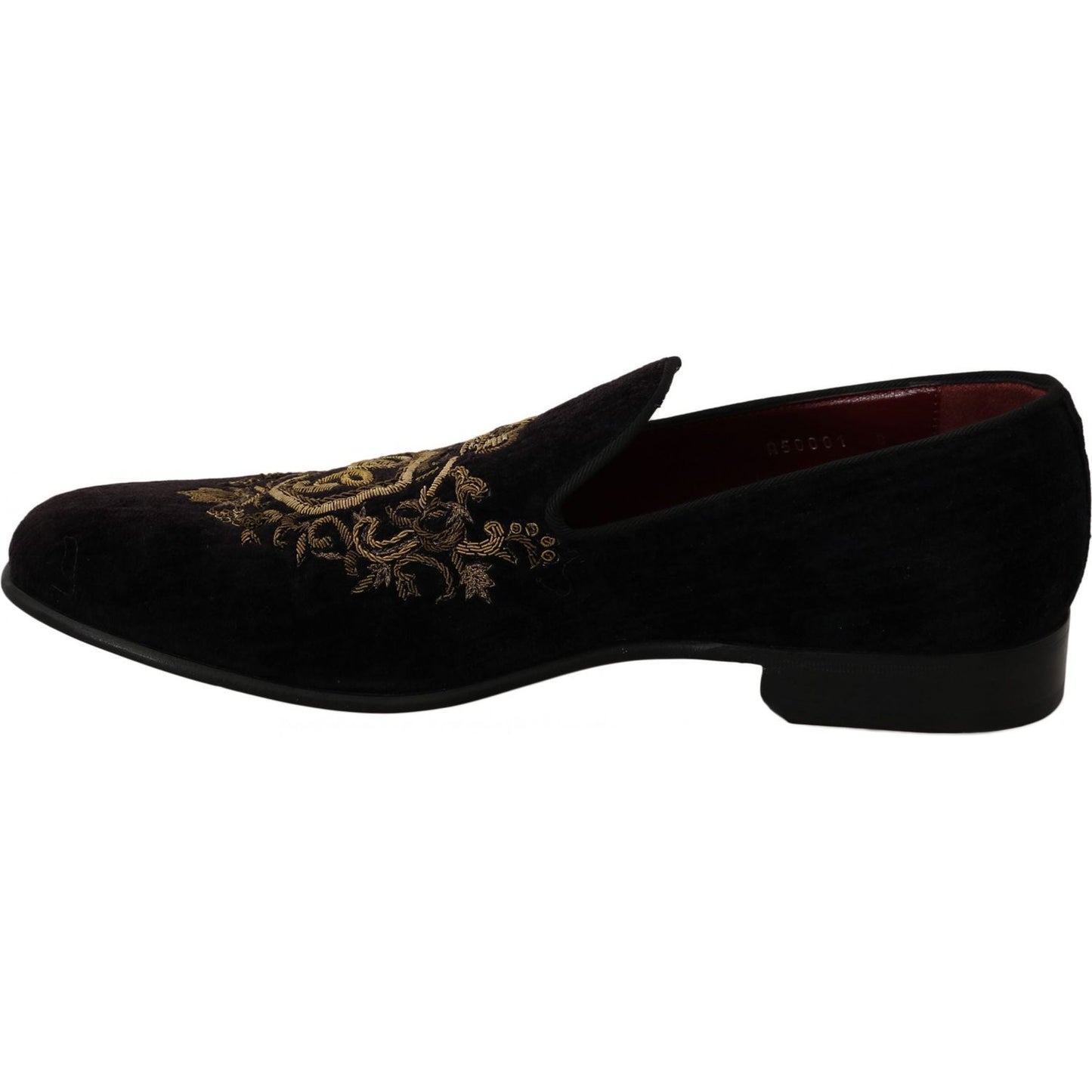 Dolce & Gabbana Elegant Black Loafers with Gold Crown Embroidery Dolce & Gabbana