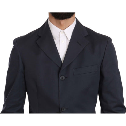 Romeo Gigli Two Piece 3 Button Cotton Blue Solid Suit Romeo Gigli