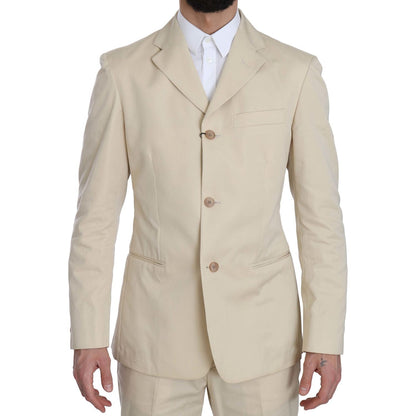 Romeo Gigli Two Piece 3 Button Beige Cotton Solid Suit Romeo Gigli