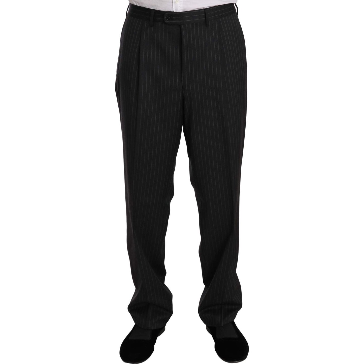 Z ZEGNA Elegant Black Striped Wool Suit Suit Z ZEGNA