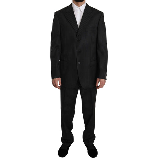 Z ZEGNA Elegant Black Striped Wool Suit Suit Z ZEGNA