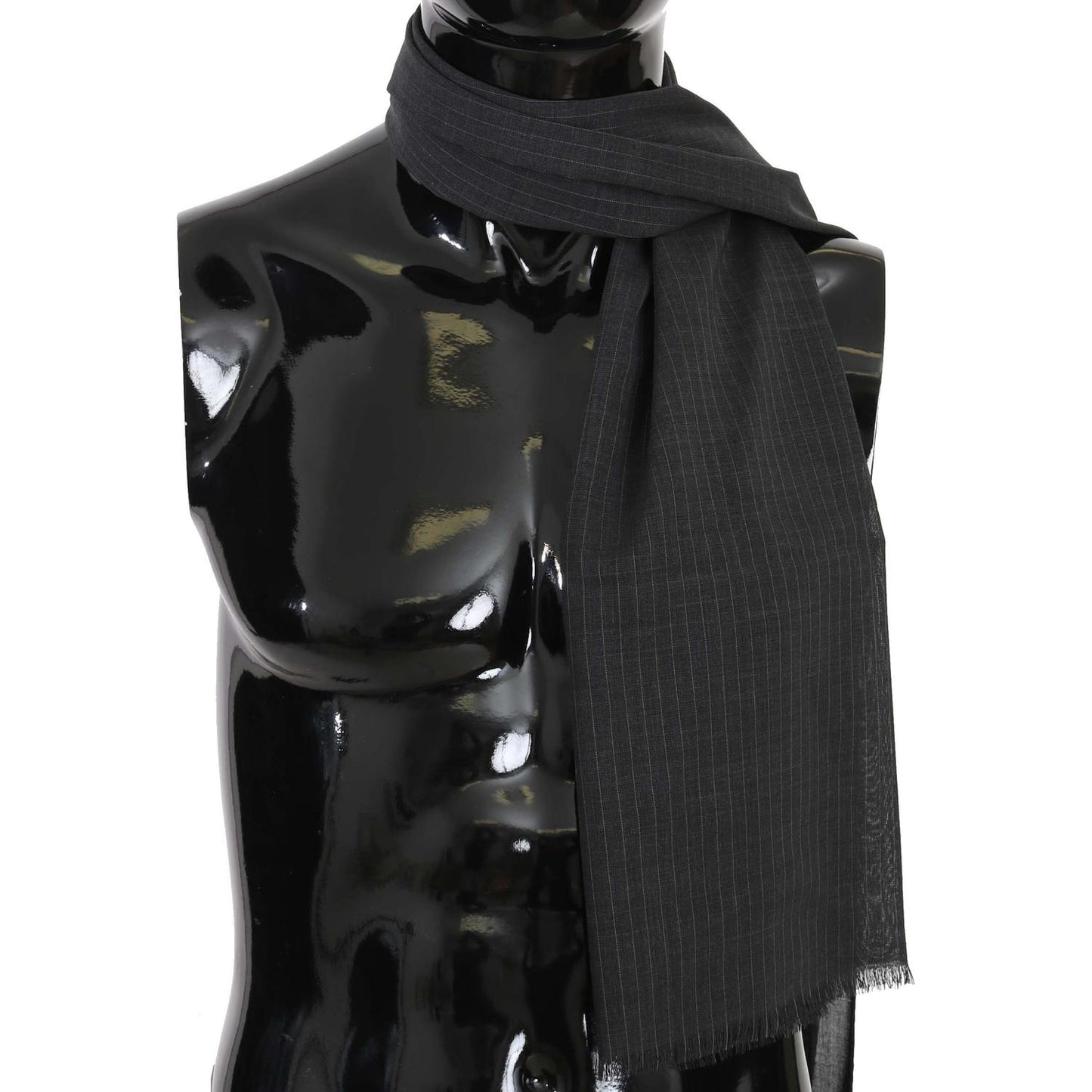 Dolce & Gabbana Gray 100% Wool Striped Pattern Wrap Scarf Wool Wrap Shawls