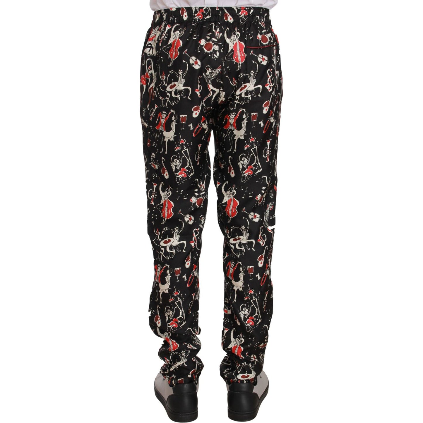 Dolce & Gabbana Elegant Black Silk Lounge Pants with Red Print Dolce & Gabbana