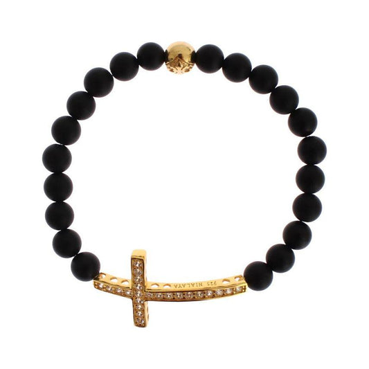 Nialaya Chic Matte Onyx Bead & CZ Diamond Cross Bracelet Bracelet Nialaya