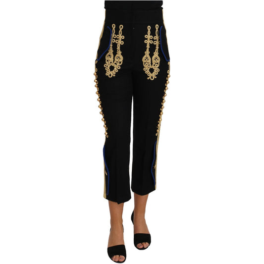 Dolce & Gabbana Elegant Black Military Embellished Pants Dolce & Gabbana