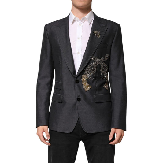 Dolce & Gabbana Dark Gray Bee Embroidery SICILIA Coat Blazer Dolce & Gabbana
