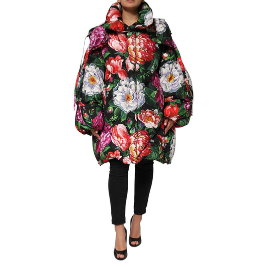 Dolce & Gabbana Multicolor Floral Hooded Puffer Coat Jacket Dolce & Gabbana