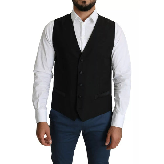 Dolce & Gabbana Black Wool Men Formal Waistcoat Vest Dolce & Gabbana