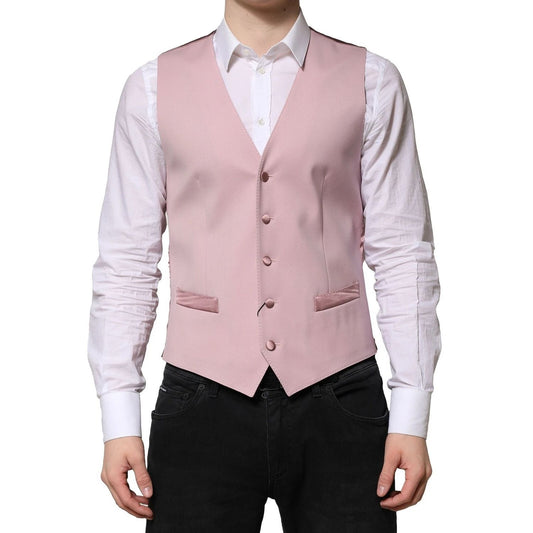 Dolce & Gabbana Pink Wool Dress Formal Men Waistcoat Vest Dolce & Gabbana