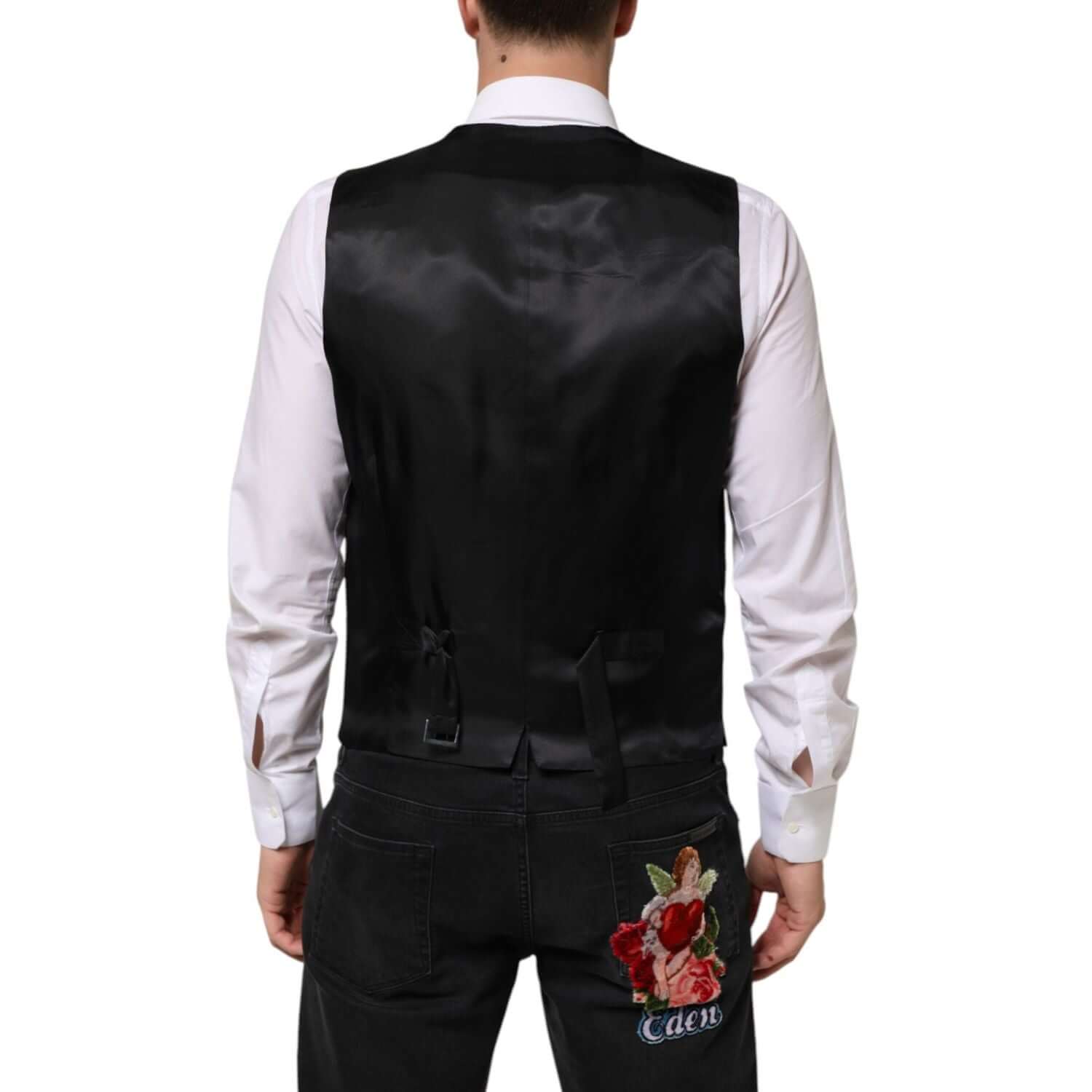 Dolce & Gabbana Black Wool Dress Formal Men Waistcoat Vest