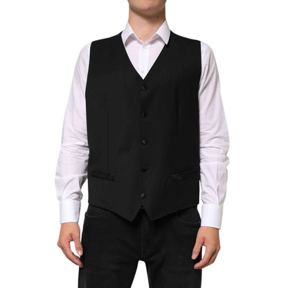 Dolce & Gabbana Black Wool Dress Formal Men Waistcoat Vest