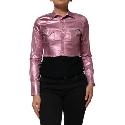 Dolce & Gabbana Pink Cotton Stretch Collared Cropped Jacket Dolce & Gabbana
