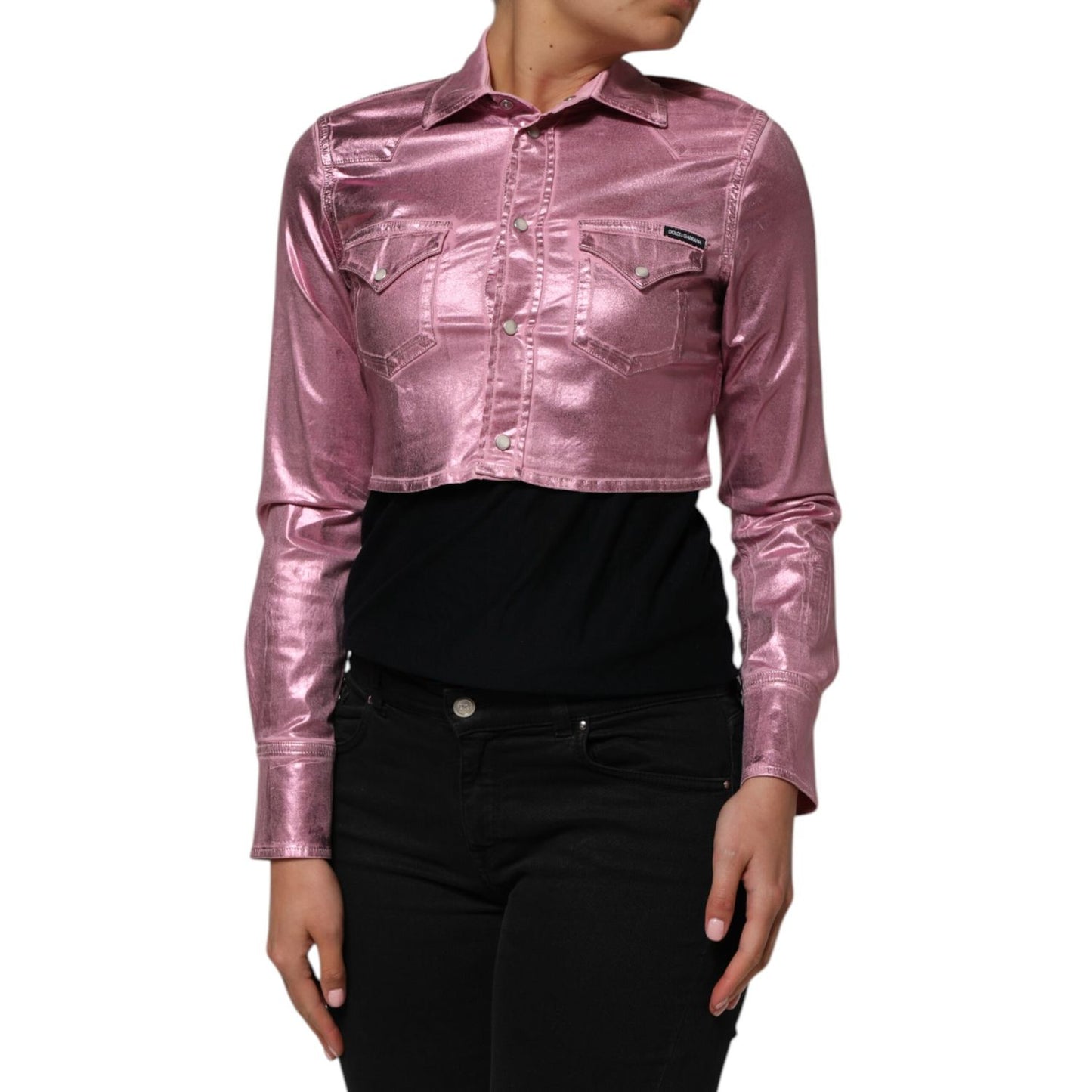 Dolce & Gabbana Pink Cotton Stretch Collared Cropped Jacket Dolce & Gabbana