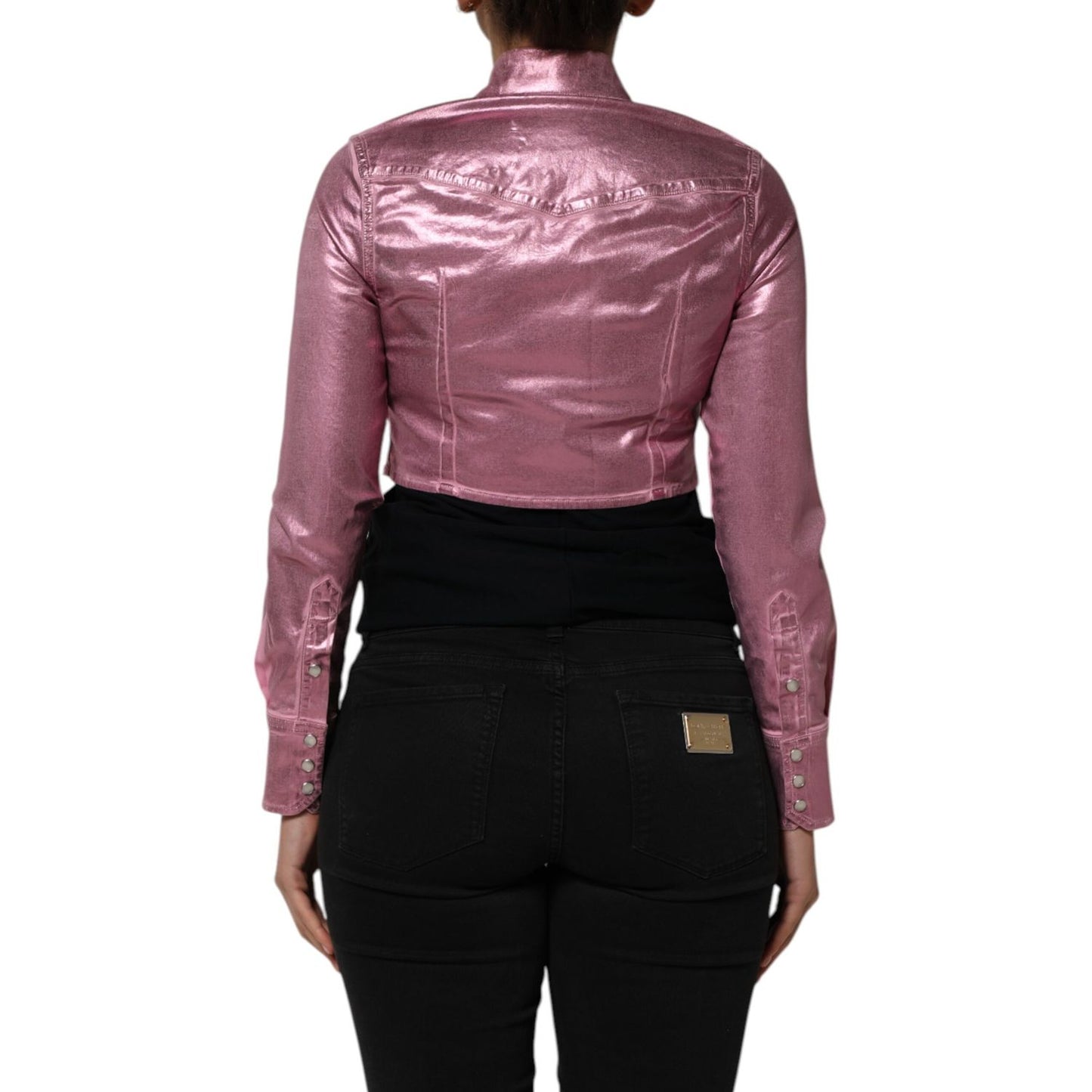 Dolce & Gabbana Pink Cotton Stretch Collared Cropped Jacket Dolce & Gabbana