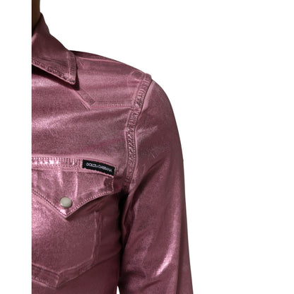 Dolce & Gabbana Pink Cotton Stretch Collared Cropped Jacket Dolce & Gabbana