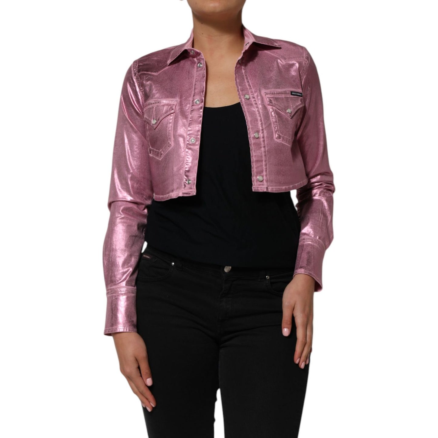 Dolce & Gabbana Pink Cotton Stretch Collared Cropped Jacket Dolce & Gabbana