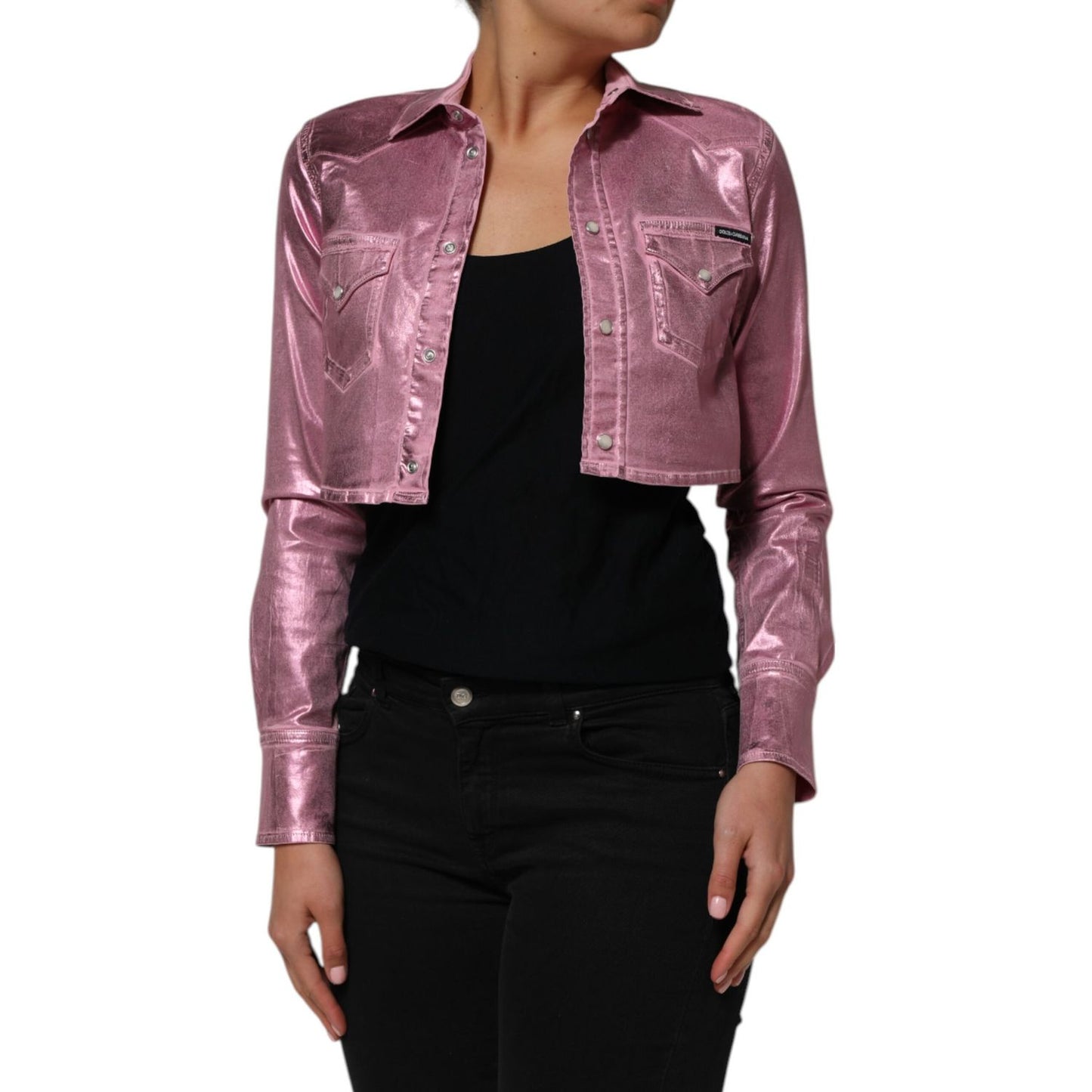 Dolce & Gabbana Pink Cotton Stretch Collared Cropped Jacket Dolce & Gabbana