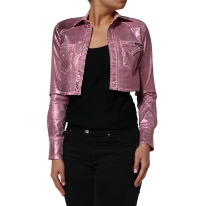 Dolce & Gabbana Pink Cotton Stretch Collared Cropped Jacket Dolce & Gabbana