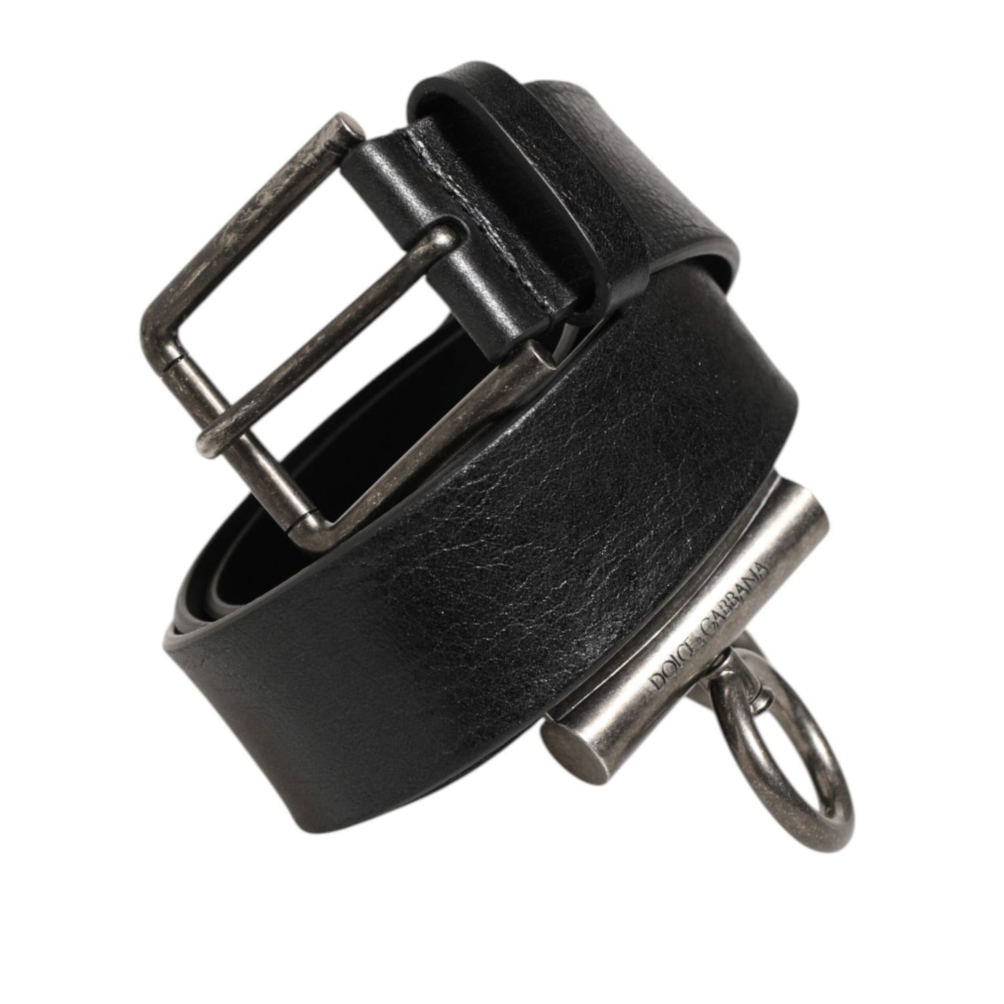 Dolce & Gabbana Black Leather Side Rings Brass Buckle Belt
