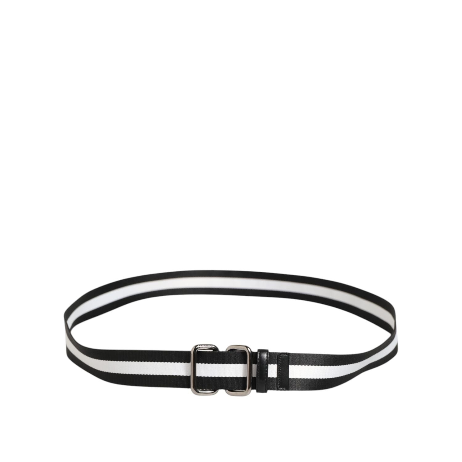 Dolce & Gabbana Black White Striped Logo Metal Buckle Belt