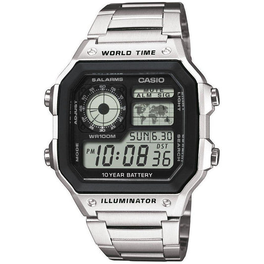 CASIO SPORT Mod. WORLD TIME ILLUMINATOR 5 ALARMS - FUTURE CLASSIC COLLECTION - BLACK STEEL WATCHES CASIO COLLECTION & VINTAGE