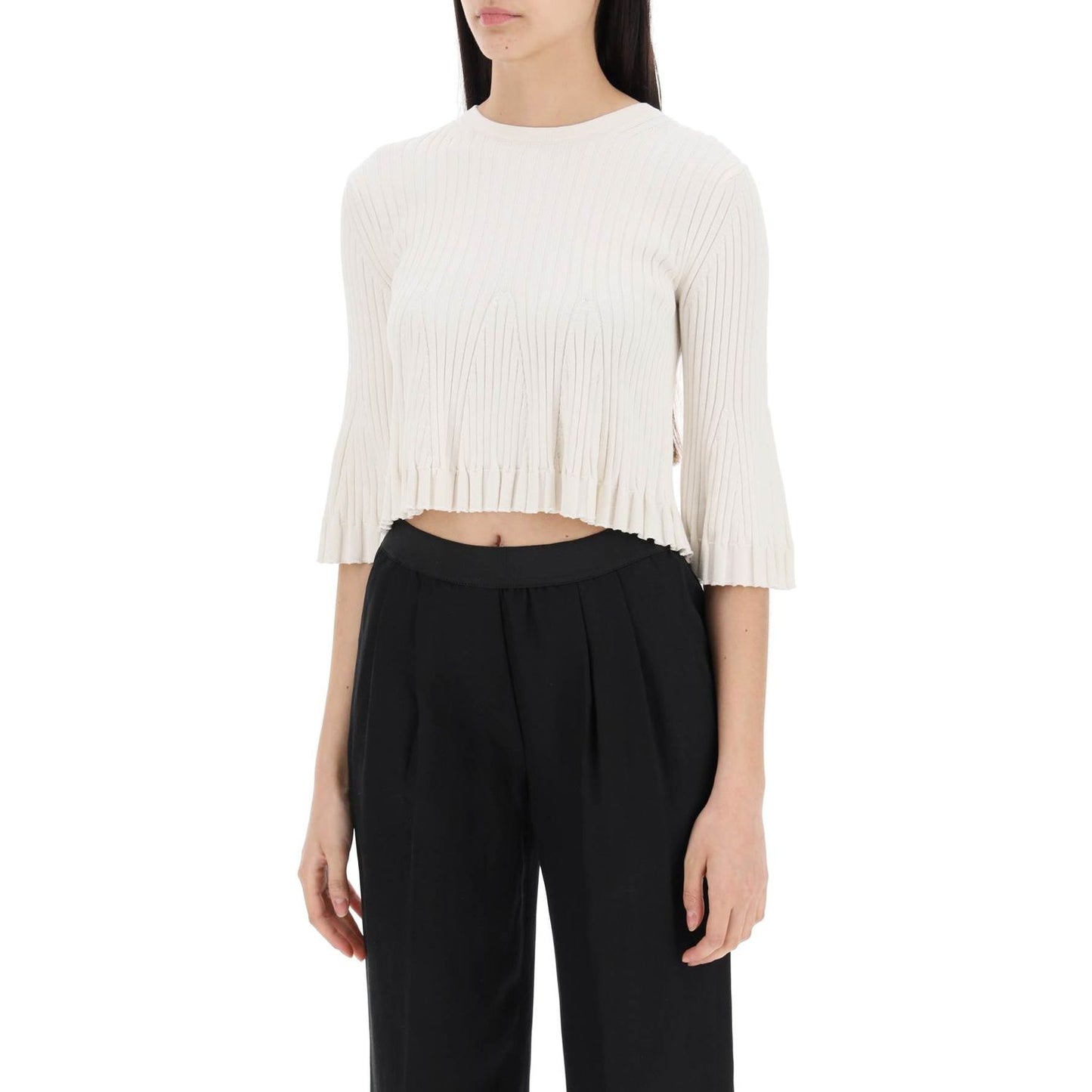 Loulou Studio silk and cotton knit ammi crop top in Topwear Loulou Studio