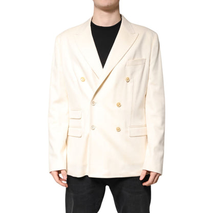 Dolce & Gabbana Beige Cashmere Double Breasted Coat Blazer Dolce & Gabbana