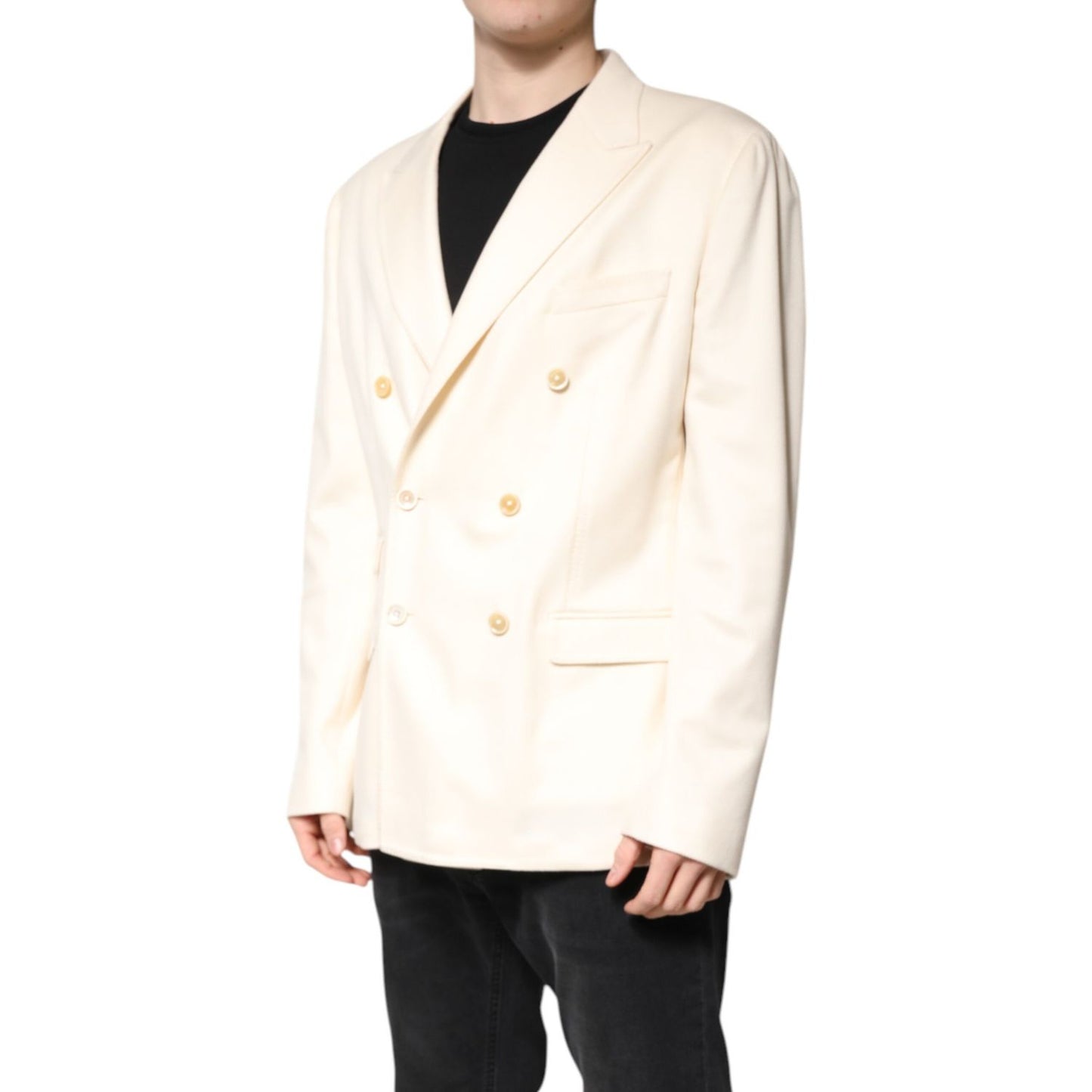 Dolce & Gabbana Beige Cashmere Double Breasted Coat Blazer Dolce & Gabbana