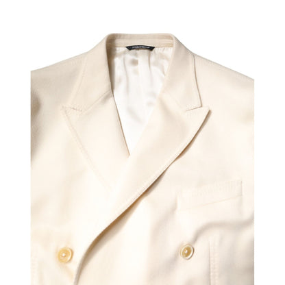 Dolce & Gabbana Beige Cashmere Double Breasted Coat Blazer Dolce & Gabbana