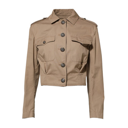 Dolce & Gabbana Beige Cotton Button Up Fitted Cropped Jacket Dolce & Gabbana
