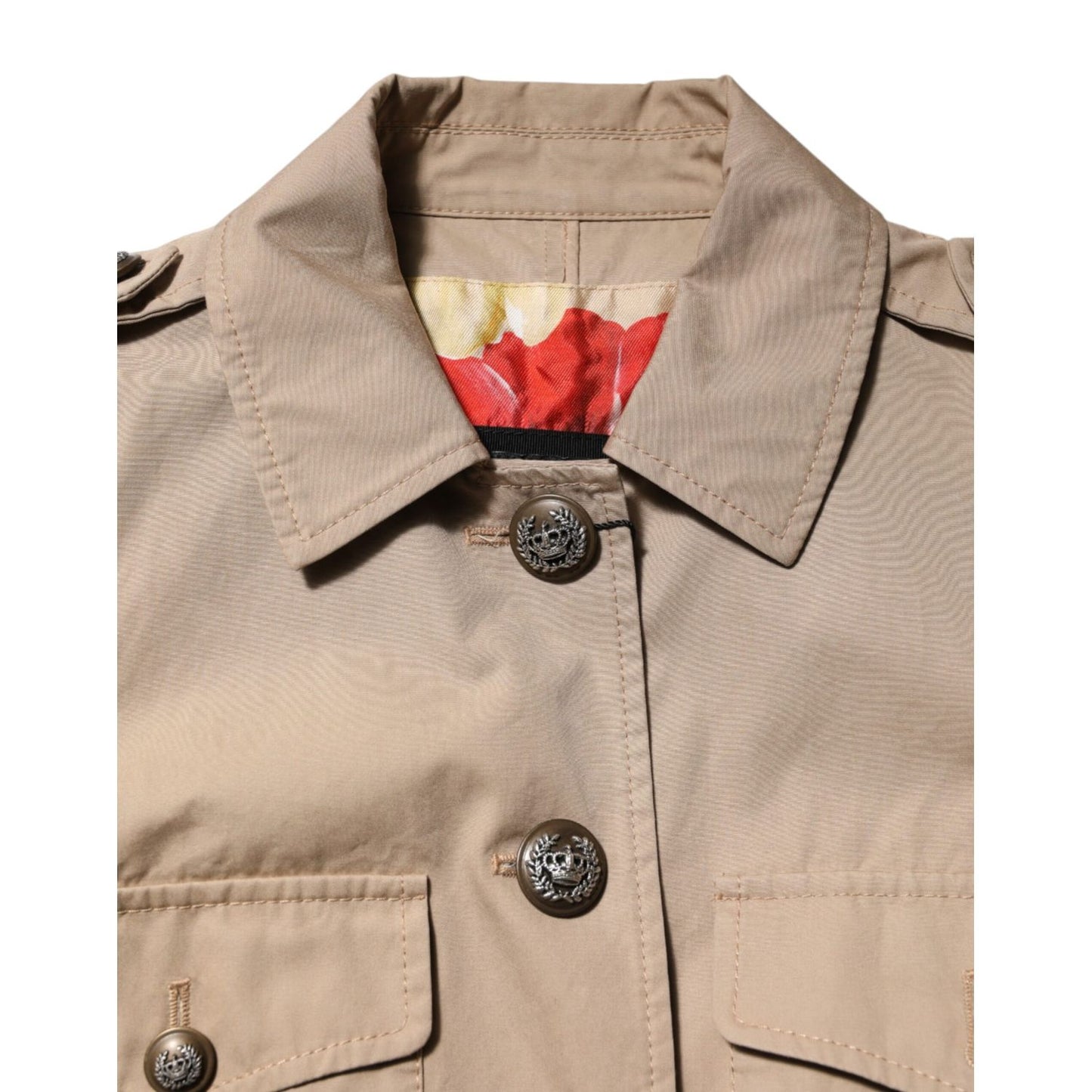 Dolce & Gabbana Beige Cotton Button Up Fitted Cropped Jacket Dolce & Gabbana