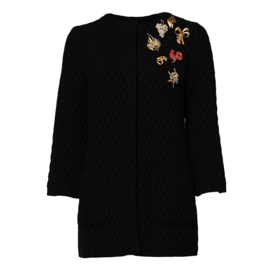 Dolce & Gabbana Black Cashmere Quilted Embellished Jacket Dolce & Gabbana