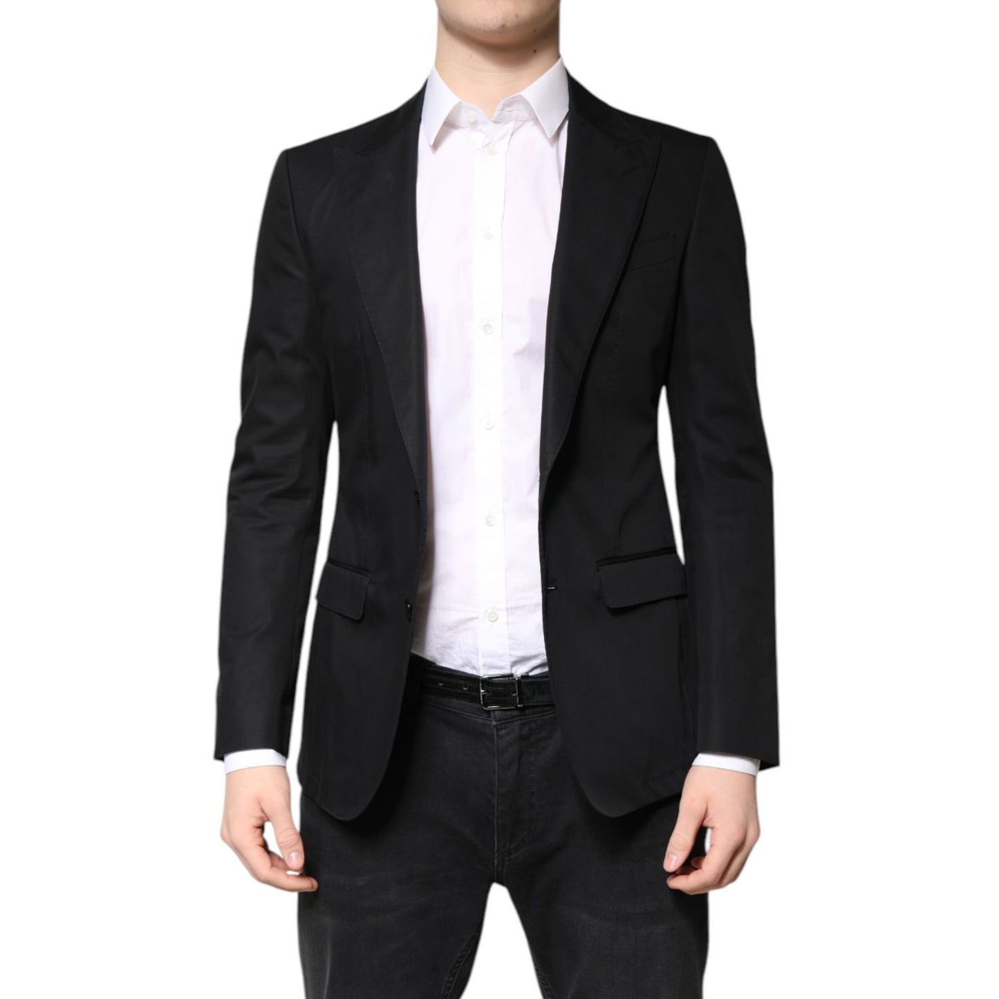 Dolce & Gabbana Black Cotton Single Breasted Men Coat Blazer Dolce & Gabbana
