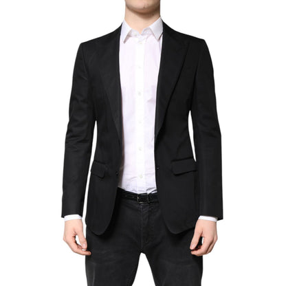 Dolce & Gabbana Black Cotton Single Breasted Men Coat Blazer Dolce & Gabbana