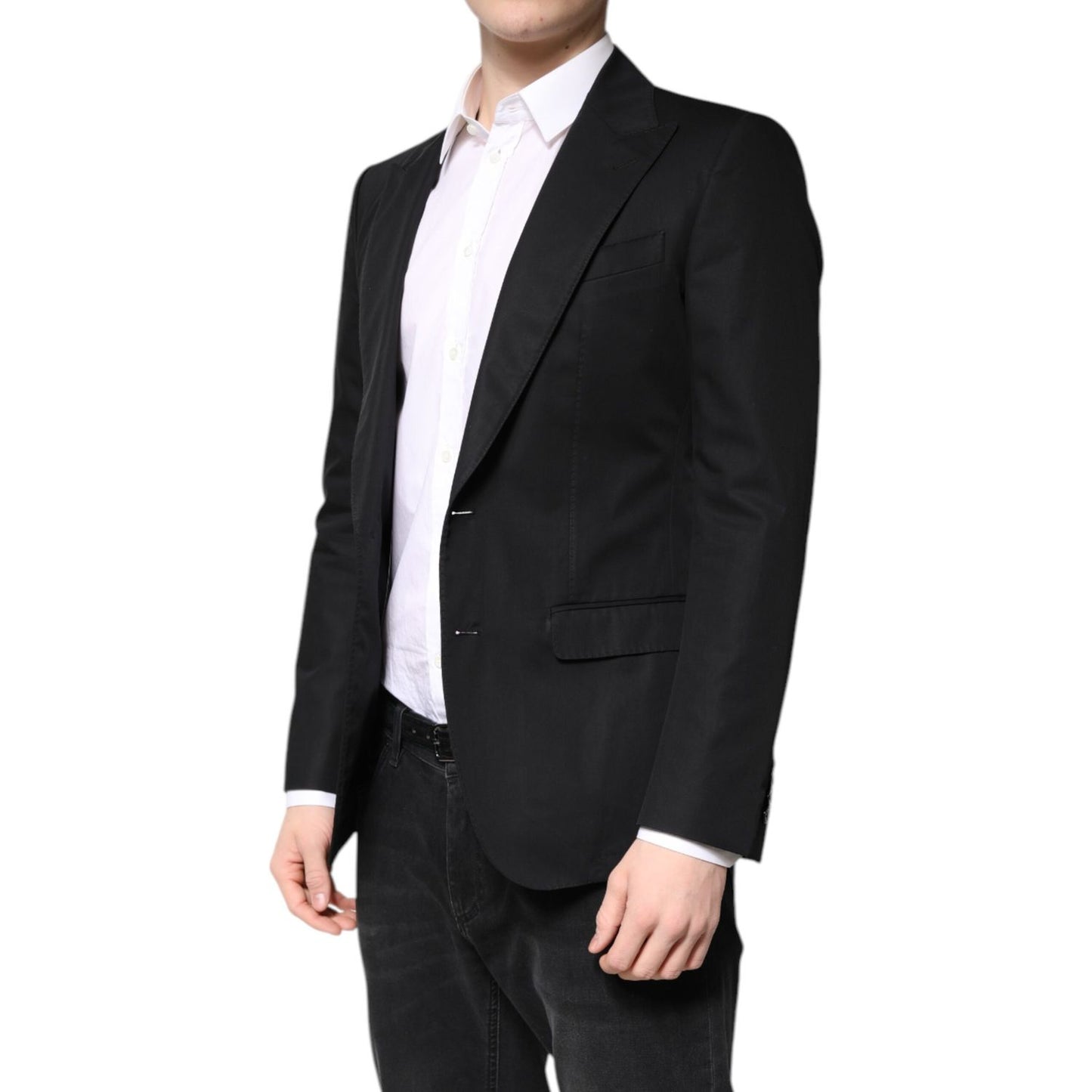 Dolce & Gabbana Black Cotton Single Breasted Men Coat Blazer Dolce & Gabbana