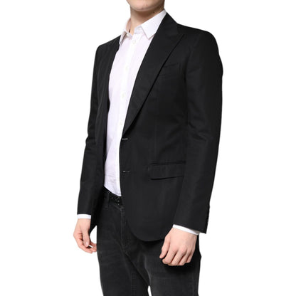 Dolce & Gabbana Black Cotton Single Breasted Men Coat Blazer Dolce & Gabbana