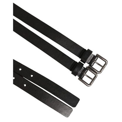 Dolce & Gabbana Black Double Strap Leather Silver Buckle Belt