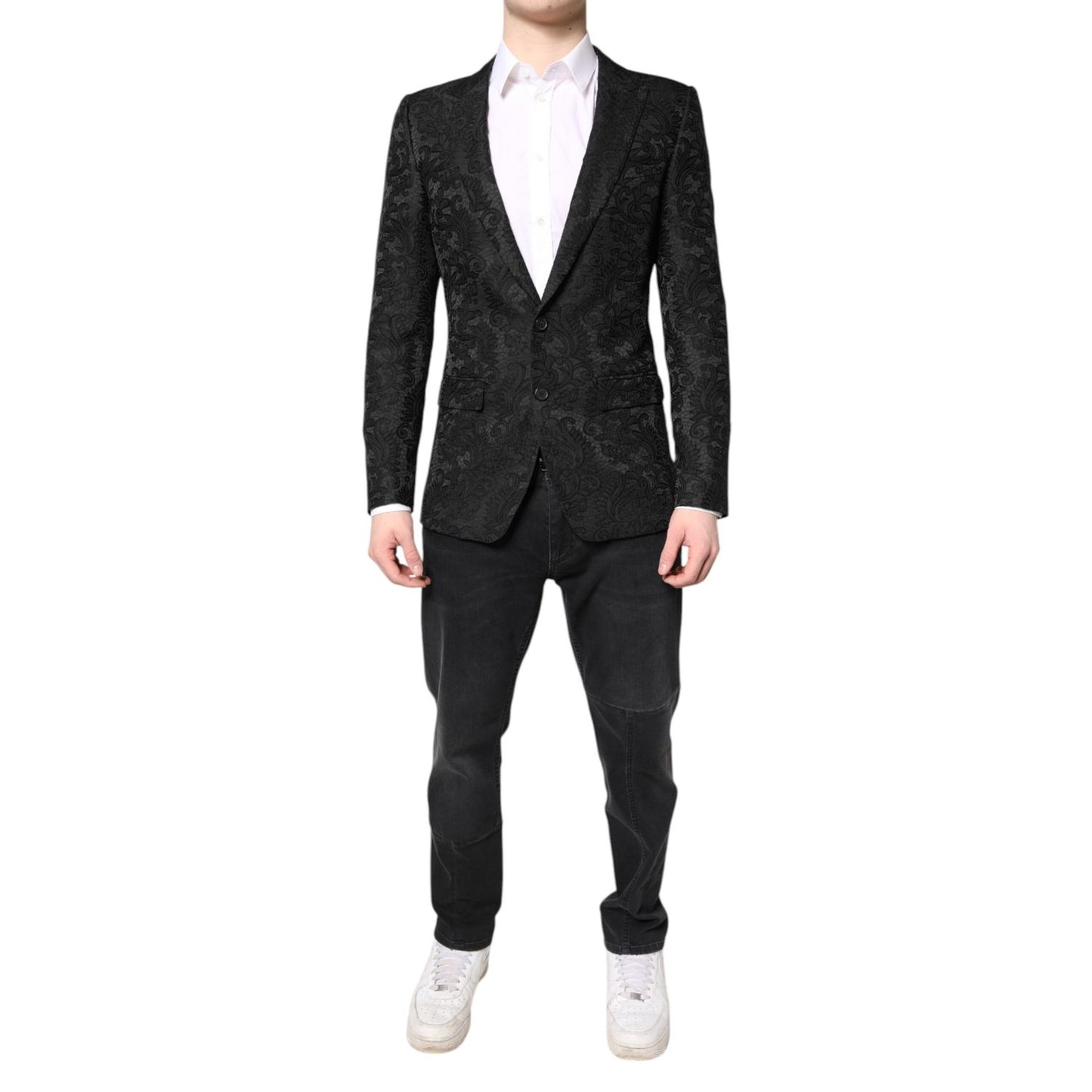 Dolce & Gabbana Black Floral Jacquard Coat Jacket Blazer Dolce & Gabbana