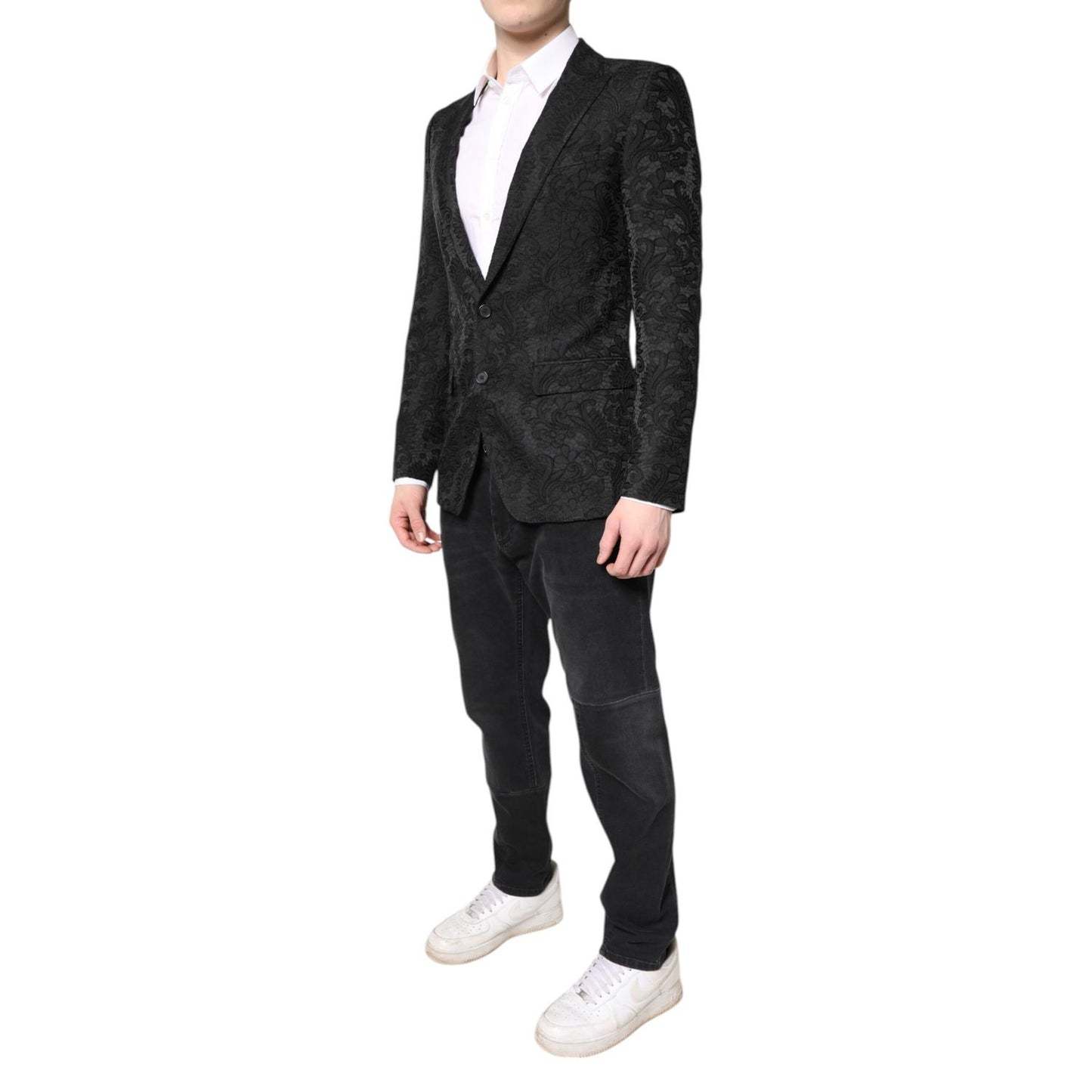 Dolce & Gabbana Black Floral Jacquard Coat Jacket Blazer Dolce & Gabbana