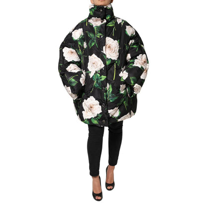 Dolce & Gabbana Black Floral Print Puffer Quilted Jacket Dolce & Gabbana